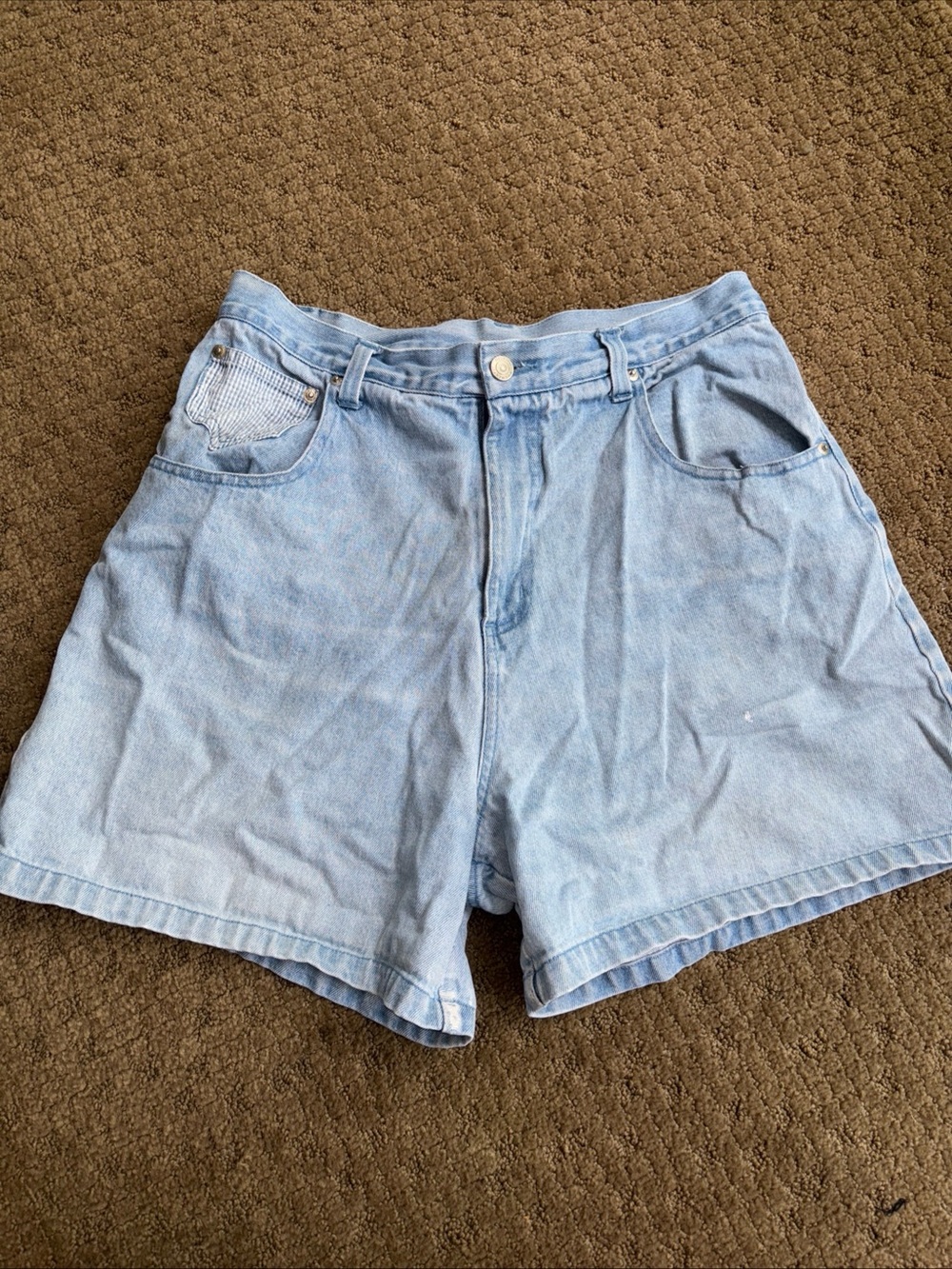 Vintage Gitano Jean shorts Blue Denim Women's  12 14 buckle plaid patch